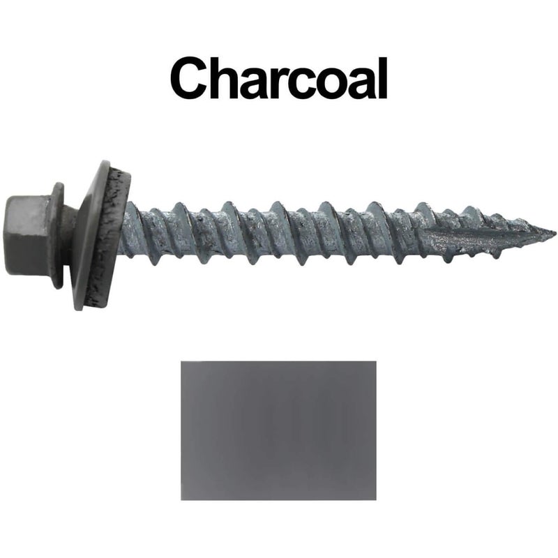 Jake Sales Metal Roofing Screws: (250) 10 x 1-1/2"" Charcoal Hex Head Sheet Metal Roof Screw. Self Starting Metal to Wood siding Screws. EPDM Washer. Colored Head - Image 3